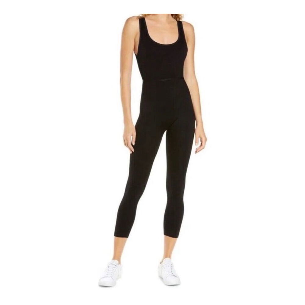 WeWoreWhat Sleek Black Rib Jumpsuit Scoop Back Fitted Black Size S Athleisure